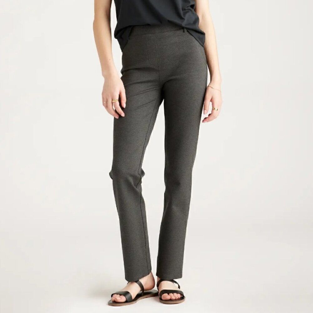 Quince Ultra-Stretch Ponte Straight Leg Pant Charcoal Grey XS Petite